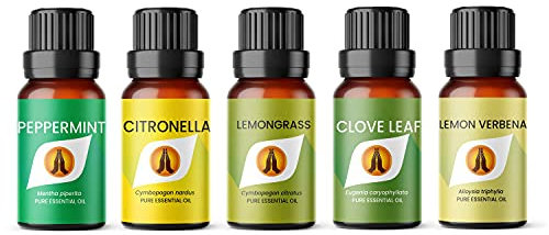 Insect Repellent Essential Oil Set | Peppermint, Citronella, Lemongrass, Tea Tree, Lemon 5 x 10ml | for Diffusers for Home, Aromatherapy, Gift for Him/Her, Candle Making, Soaps, Wax Melts, Sprays