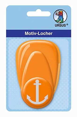 Ursus 19480013 - Motivlocher mit Hebel mittel, Anker, orange, ausgestanztes Motiv ca. 25,4 mm, aus Kunststoff mit Metallstanze, geeignet für Grammaturen von 160 220 g /qm