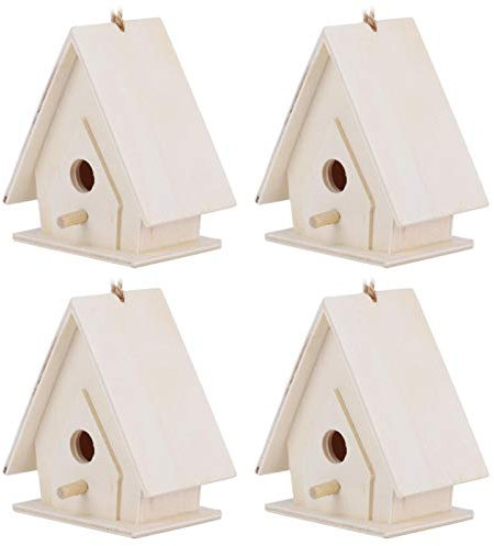 4Pcs Mini hängende hölzerne Vogelhausnester Käfig Ornament Handwerk DIY Zucht Papageien Vogel Nistkasten außerhalb hängenden Vogelhaus für Gartenhof