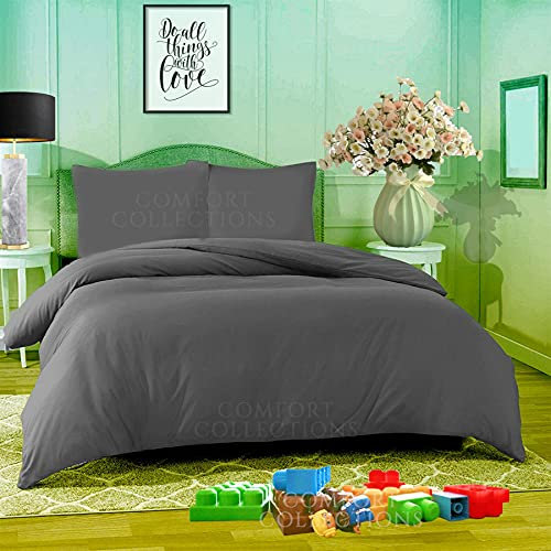 Comfort Collections Duvet Quilt Cover With Matching Pillow Cases Plain Dyed Poly Cotton Easy Care Bedding Set COLOUR GREY DOUBLE