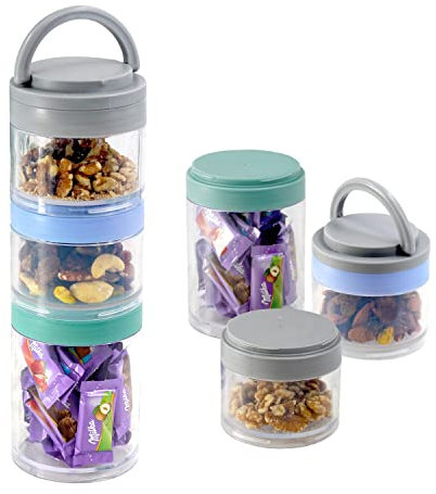 GEEZY Stackable Food Tower Container Kid Lunch Box 3 Pieces Set Removable Handle Food Kitchen Organiser Vegetables Nuts Snack Lock Storage Jars
