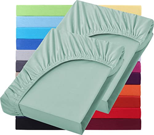 NatureMark Basic 2er Set Jersey Spannbettlaken 90 x 190 cm - 100 x 200 cm - 25 cm Steg - 100x200cm Spannbetttuch - 100% Baumwolle, Jade