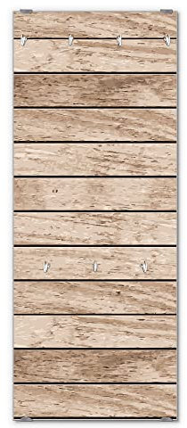banjado® Wandgarderobe aus Echtglas/Design Garderobe 50 x 125 cm groß/Flurgarderobe mit 7 Haken/Beschreibbares Garderobenpaneel Motiv Blasse Holzlatten