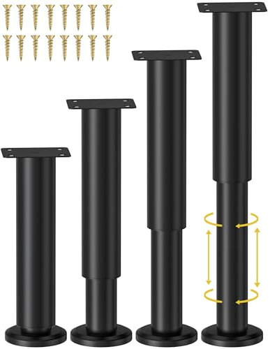 Wlrrcwdttc Lot de 4 pieds de support de lit réglables en hauteur pour cadre de lit/latte centrale de lit, pieds de meubles réglables en métal de 18 à 31 cm pour lit/canapé/armoire/canapé/commode/table