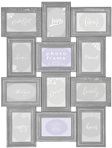 Trendi® Large Multi Aperture Photo Frame for 12 6 x 4 Photos Black/White/Grey/Golden (Grey Photo)