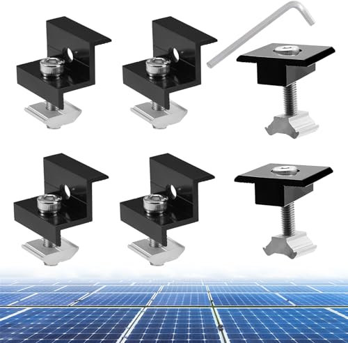 Coomoors Solarmodul Halterung Kit, 4 X Solarpanel-Z-Halterung, 2 X Mittelklemme, Verstellbare Schwarz Klemme für 30-35MM Dicke Module, Solarpanel Befestigung für Effiziente PV Befestigung