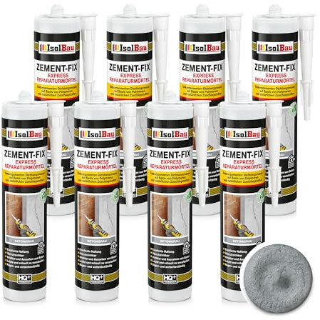 Isolbau Zement-Fix Express Lot de 8 cartouches de mortier de réparation pour joints et fissures en intérieur et extérieur Gris béton 300 ml