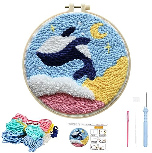 JSRQT Stanznadel Stickerei Starter Kit Wal Kit Punch Needle Debutant für Anfänger Punch Needle Embroidery Starter Kit Broderie Debutant mit Instruction Stanznadelstoff Muster Set für Kinder Erwachsene