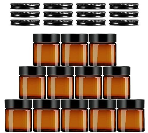 Amber Lot de 12 pots vides en verre ambré transparent 100 ml avec couvercle pour lotion, crème, mini bougies, cosmétiques, voyage, utilisation à la maison