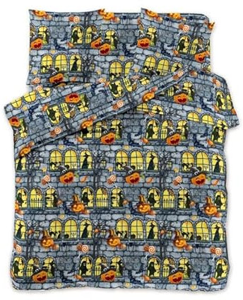 FEBE Bettwäsche Halloween Bettbezug-Set 140x200 + Kissenbezug 2 Teilig mit Reißveschluss