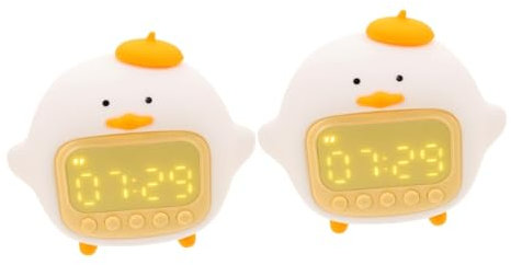 DOITOOL 2 Sätze Umarmung Ente Wecker Schlafzimmer Wecker Moderner Wecker Tischwecker Kreatives Nachtlicht Am Bett Led-dekor Süßer Wecker Klein Kieselgel Kind Weiß Modellierlicht Haushalt