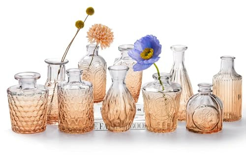 10 Sets bernsteinfarbene Glasvase – klare Knospenvase in Großpackung – Mini-Vintage-Vase für Tafelaufsatz – für rustikale Hochzeitsdekorationen, Heimtisch-Blumendekoration
