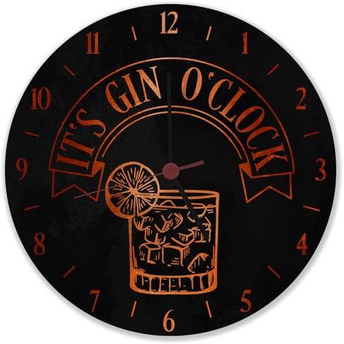 speecheese It's Gin O'Clock Wanduhr mit roter Schrift Witzige Uhr mit Ginspruch Spruch für Ginfans Alkohol als passende Deko für die Kneipe oder die Hausbar