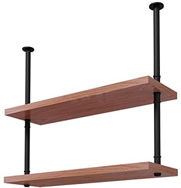 Deckendekoration Hängeregal, Schmiedeeisen Hängeschrank Bar Weinregal, Retro-Stil Massivholz EIN-Wort-Regal Wandmontiertes Bücherregal (Farbe: Schwarz, Größe: 80X25X70CM)