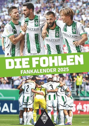 N NEUMANNVERLAGE - Borussia Mönchengladbach 2025 Wandkalender, 29x42cm, Fußball-Kalender mit Motiven der Stars, Fan-Kalender mit Fußball-Highlights, Spiralbindung und deutsches Kalendarium