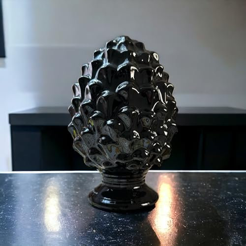 GMM Künstlicher Zapfen aus Keramik, Tannenzapfen, dekorativer Zapfen, sizilianisches Design, Glückszapfen (16 x 25, Schwarz)