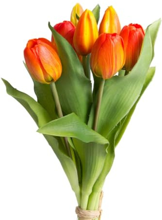 Botanic-Haus künstliches Tulpenbündel/künstlicher Tulpenbund Sandy mit 4 Tulpen und 3 Tulpenknospen Farbe: orange-gelb real Touch