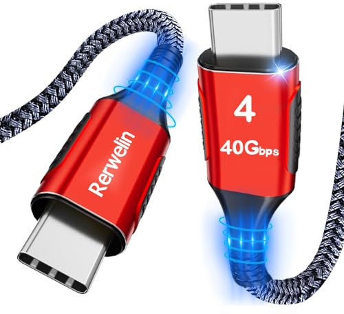 Rerwelin 10 FT for Thunderbolt 4 Cable 240W, 40Gbps USB 4 Cable with PD 3.1, 8K@60Hz, 4K@144Hz USB C Cable for iPhone 17, Mac mini M4, Docking, eGPU, SSD, Surface Pro, MacBook Pro