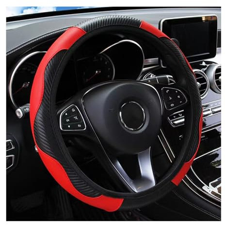 Lenkradbezug Leder, Auto Lenkradbezug Universal Anti Rutsch Atmungsaktiv Elastizität Mikrofaser lenkradhülle, Auto Lenkrad Schutzhülle 37-38cm Rot