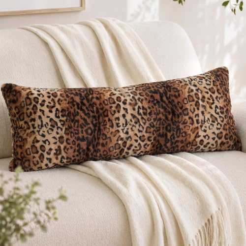 CARRIE HOME Leopard Cheetah 14x36 Long Body Pillow Cover, Soft Short Plush, Modern Animal Print, Brown, 14x36 inch, 1 Pack (No Pillow Insert)