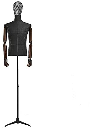 Schaufensterpuppe männlich, schwarzer Schaufensterpuppen-Torso, Halbkörper aus Kunststoff, verstellbare Brust, männlich mit flexiblen Armen, Metallkopf und Dreieckständer, beweglich