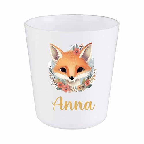 Gobelet Enfant Personnalisé Renard Fleuri – Gobelet Incassable 230ml Sans BPA – Tasse Prénom Crèche ou École – Cadeau Rentrée Scolaire Nature