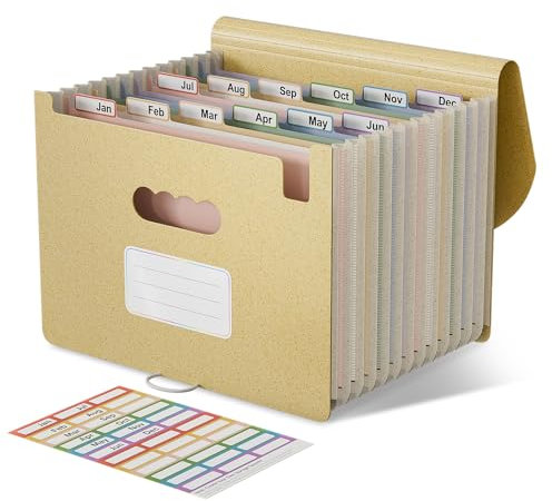 EcoStash Dokumentenmappe A4 12 Fächer, Weizenstroh Fächermappe Sortiermappe Bunte Datei Ordner Organizer, Akkordeon Aktenmappe Ordnungsmappe, BPA-frei, Zurück zur Natur, Gesundes Leben-Weizengelb