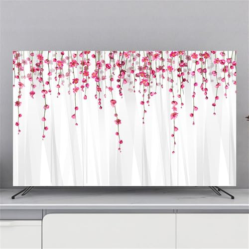 Treer Copertura Antipolvere per TV, Copertura Schermo Tessuto di Elastico Universale Protettori Schermo per Televisori per 32-80 Pollici Interni TV/PC Copertu (32 Pollici,Fiori rosa)
