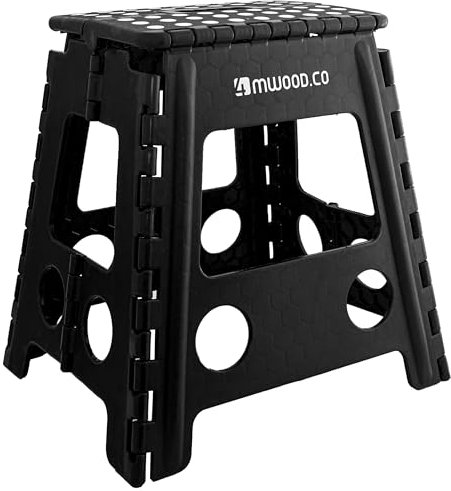 4MWOOD.CO Klapphocker für Kinder und Erwachsene, Klappleiter, Hocker, Kunststoff, rutschfest, schwarz, belastbar bis 150 kg, Maße 40 x 39 x 22 cm