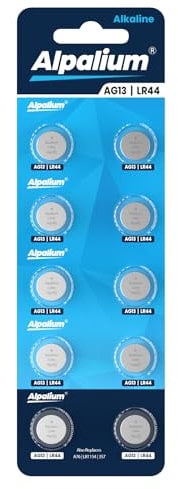 Alpalium AG13 LR44 - Batterie alcaline a bottone, 1,5 V, senza mercurio, qualità premium e lunga conservazione, (357/357A/L1154/A76/GPA76)