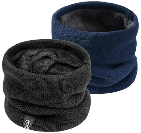 SEFIRST 2 Pièces Tour de Cou pour Femme et Homme, Polaire Cache Cou, Gaiter Masque Cagoule Cache-Cou Hiver écharpe Coupe-Vent Ski Élastique Épais Snood pour Moto Ski Marche Course Voyage, Noir et Bleu