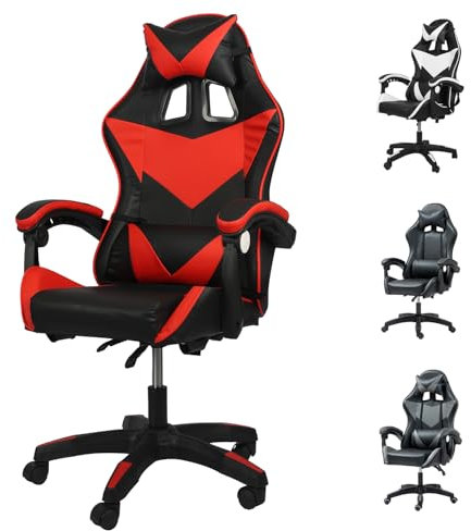 GadgetHaven Gaming Chair, Red, Contemporary, High Back Armless Pedestal Base Chair, Ergonomic, PU Leather, Adult Gaming Chair