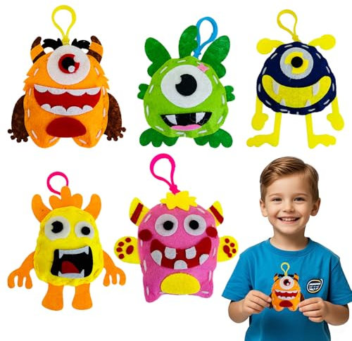 Cosysparks Nähset Kinder Monster, 5 pack Bastelsets Für Kinder Nähset Anfänger Spaß Diy Pädagogisches Nähen Handwerk Geschenk mit Nähwerkzeugen Für Jungen Mädchen