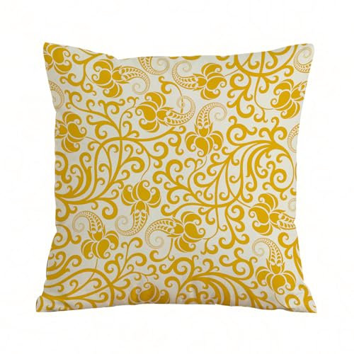 ERRTU Kissenbezug 40x40 cm,Jugendstil, Arabeske Rokoko Stil Geschwungene Frühlingsblüten Zweige Blätter Boho,Dekokissen Kissenbezüge Deko Kissen Bezug Wohnzimmer Zierkissen für Sofa Stuhl Bett Garten
