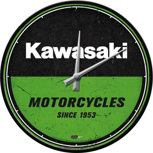 Nostalgic-Art Orologio da muro retrò, Ø 31 cm, Kawasaki – Motorcycles – Idee regalo per biker, Official License Product (OLP), decorazione per la cucina grande, design vintage