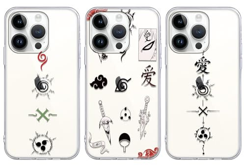 3 Pack Transparent Phone Case Compatible with Apple iPhone X/XS 5.8, Japanese Anime Elements, Ultrathin Soft TPU Silicone with Aesthetics Manga Pattern, Shockproof Bumper Protector Matte Cover