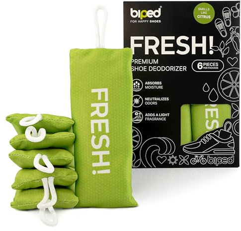 biped FRESH! premium shoe deodorizer - Schuhdeo gegen Geruch und Schweiß - Duft Schuhkissen mit Bambus Aktivkohle - Schuh Geruchsentferner für Sneaker, Schuhe und Sporttaschen z2925(CITRUS, 6 Stück)