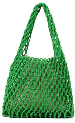 YANROSE Borse all'uncinetto for donna, borsa a mano cava in corda di cotone, borsa da spiaggia intrecciata(Green)
