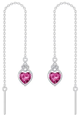 Herz Keltisch Kont Birthstone Threader Ohrringe 925 Sterling Silber Edelstein lange Kette Drop Ohr Linie Geburtstag Schmuck Geschenke für Frauen