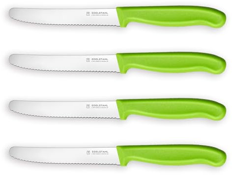 targzier Tomato Knife Set of 4, Utility Knifes,Serrated Kitchen Knives,Stainless Steel Tomato Knives Set,Wavy Edge Small Kitchen Knife&Sharp Knife,Ergonomic Handle,Green