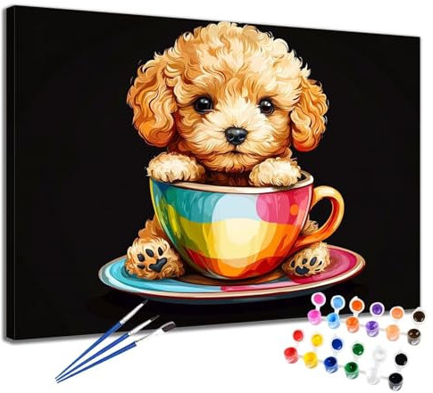 Peinture Numero Adulte Chien Peinture Numero Tasse DIY Paint by Numbers Enfant Débutants Activité Manuelle kit avec Pinceaux et Peintures Acryliques, Loisirs Créatifs Femme Cadeau 90x120 cm 2W-429