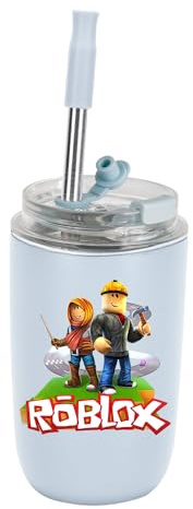 JONWIDR Roblox Stainless Steel Water Bottle 280ml Reusable Stainless Steel Water Bottle with Straw Drinks Cup for Work, Gym, Travel, Sports, Gift (Grassland)