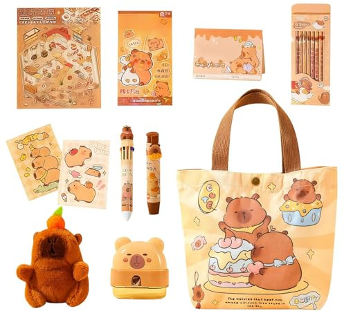 Generisch Capybara-Briefpapier, Capybara-Tasche, Puppe, Bleistiftspitzer, Radiergummi, Punktesparbuch, Mechanismusbuch, 10-in-1-Farbstift, Aufkleber, Notizbuch, Bleistift