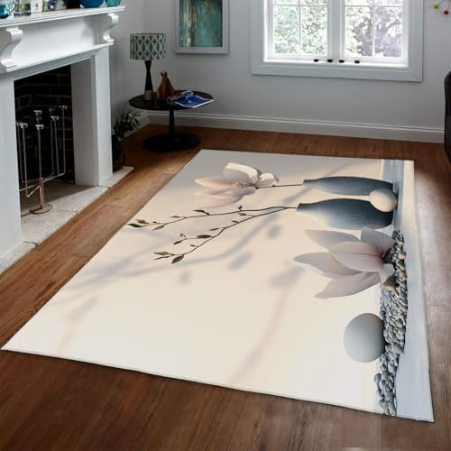 MOKOSAISE Orchidee Waschbare Teppiche für den Eingangsbereich Weiche Boho-Stilllebenblumen Vasen-Steinmuster Rutschfester Teppich für Wohnzimmer Spa Yoga-Raum 200x280cm