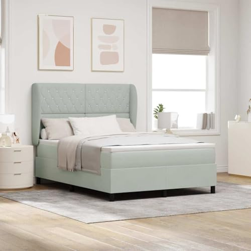 Yunovire Boxspringbett Hellgrau 160x200 cm, Polyester, Massivholz, King Size Bett mit verstellbarem Kopfteil, Matratze, Lattenrost, modernes Schlafzimmer Möbel für 2 Personen