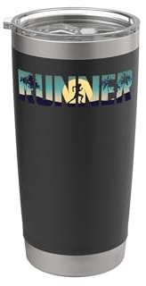 Running Runner Half Marathon Retro Vintage Palm Tree Runner Stainless Steel Insulated Tumbler