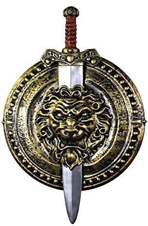 I LOVE FANCY DRESS Schild +Schwert ZUBEHÖR FÜR Gladiator & GRIECHEN KOSTÜM VERKLEIDUNG=ERHALTBAR IN Gold ODER Silber =2 Silber/Schwarze ARMSCHILDE MIT SCHWERTER