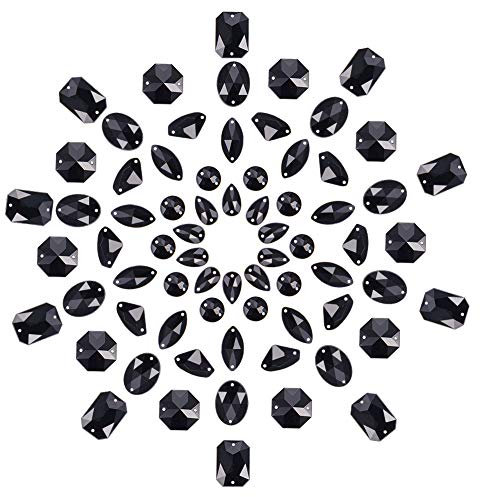 PH PandaHall 70pcs 7 Styles Black Rhinestones Sew on Rhinestones Black Gems Sew on Embellishments for Crafts Dress Decorations Hairpins Jewellery Making 10~18mm, Hole: 0.8~1.4mm