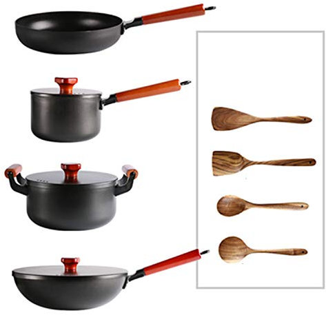 XCXDX Set Pentola in Ghisa, Padella Fondo Piatto Wok, Pentola per Il Latte, Set di Pentole per La Salute