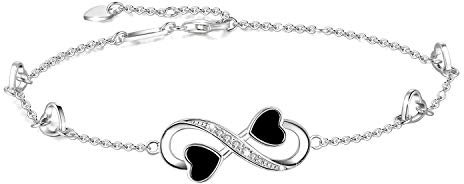 Infinity Love Ankle Bracelet de cheville pour femme en argent sterling 925 avec breloques réglables